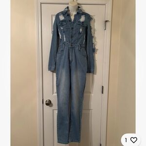 Brand new with tags Fashion Nova Light Blue Distressed Overalls